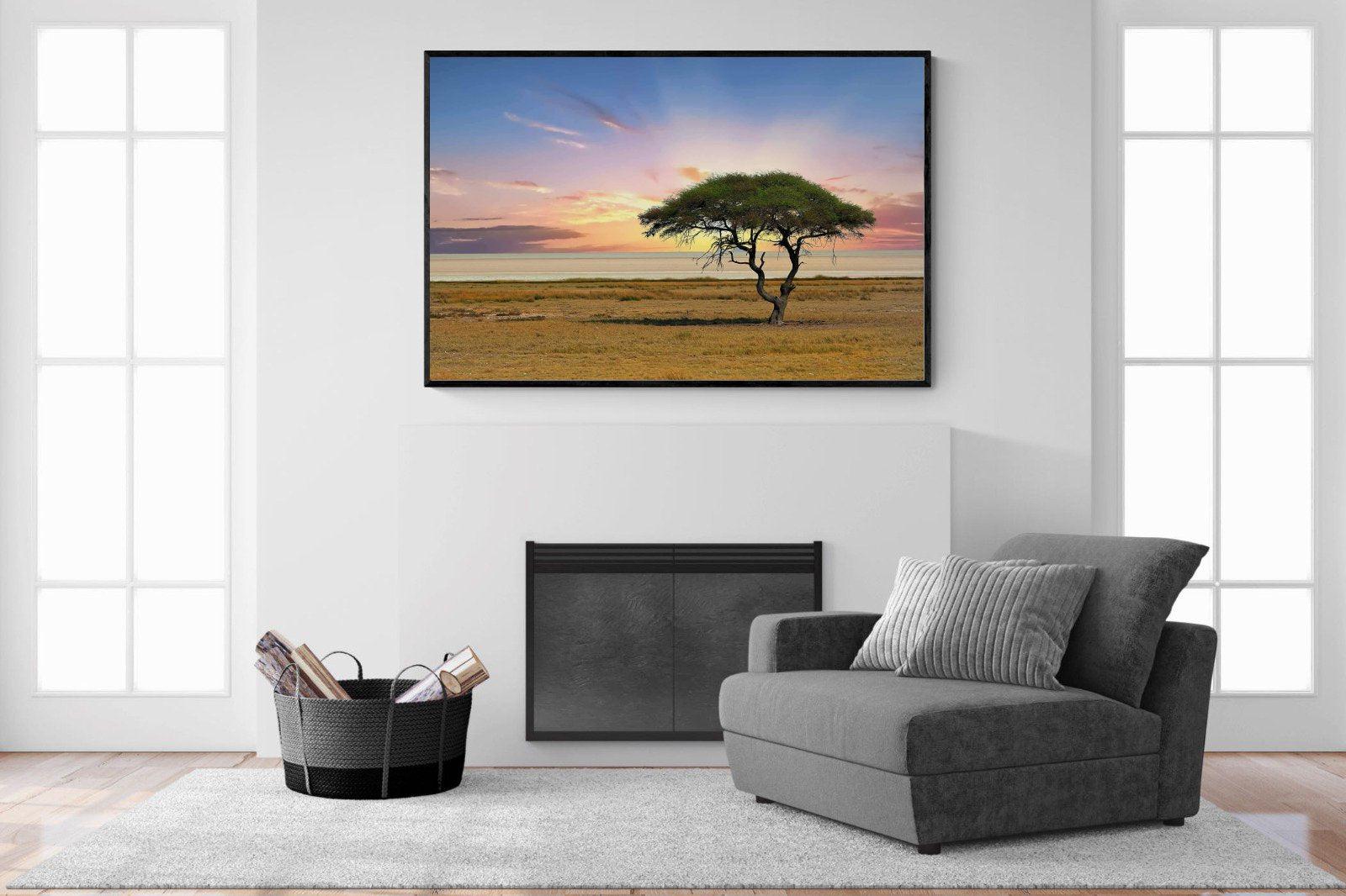 Acacia Tree-Wall_Art-150 x 100cm-Mounted Canvas-Black-Pixalot