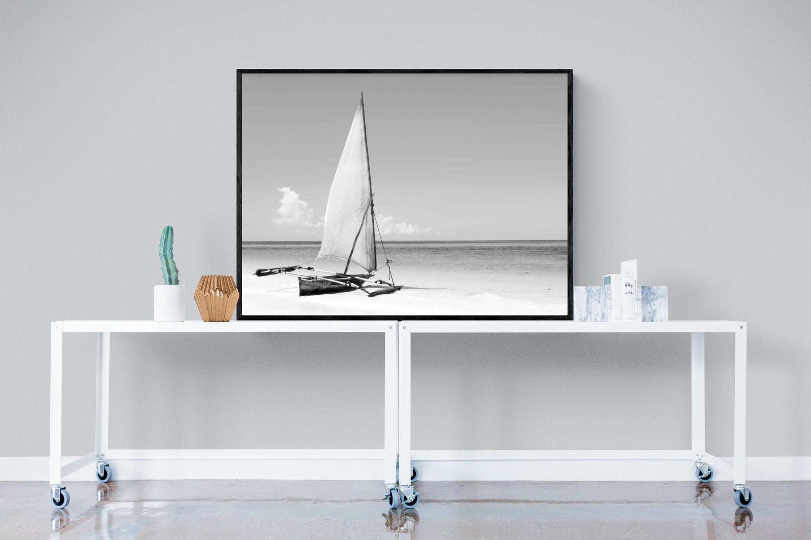 African Fishing Boat-Wall_Art-120 x 90cm-Mounted Canvas-Black-Pixalot