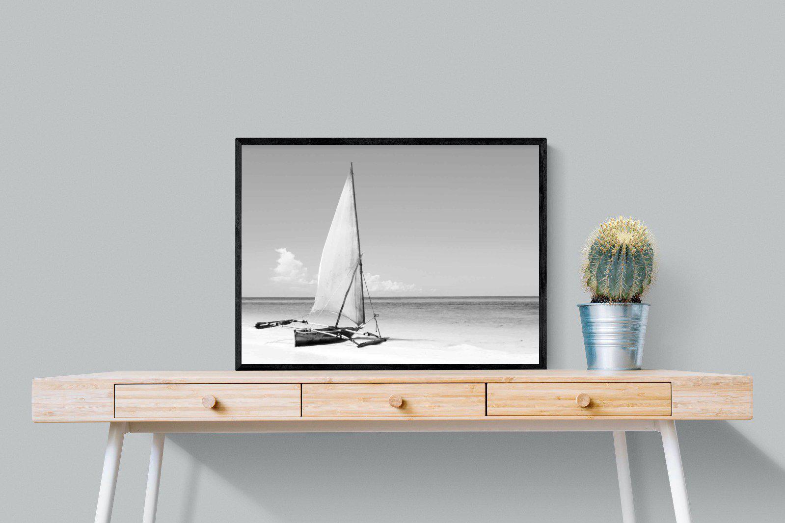 African Fishing Boat-Wall_Art-80 x 60cm-Mounted Canvas-Black-Pixalot