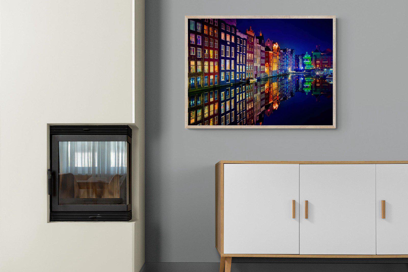 Amsterdam Night-Wall_Art-100 x 75cm-Mounted Canvas-Wood-Pixalot