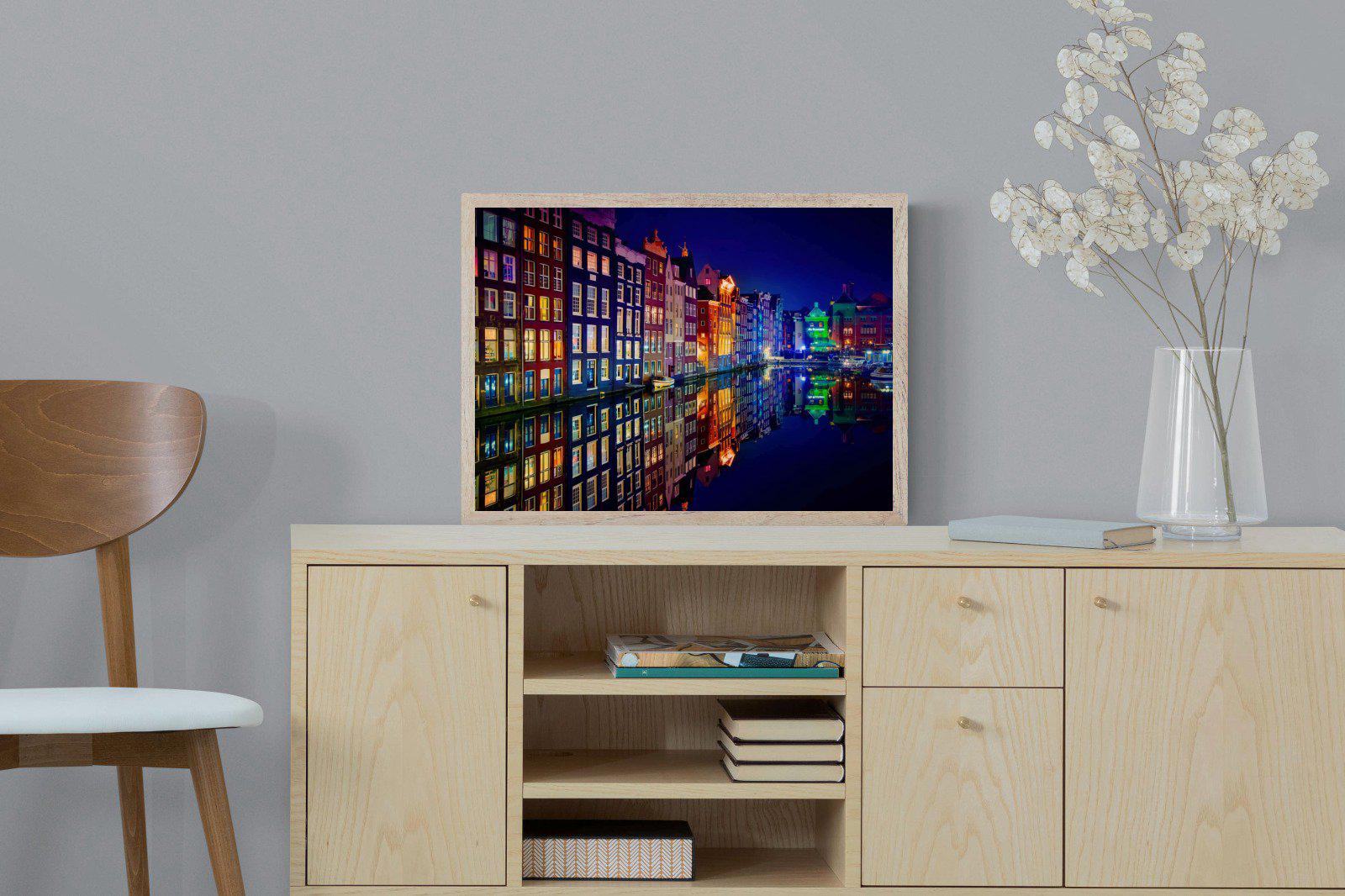 Amsterdam Night-Wall_Art-60 x 45cm-Mounted Canvas-Wood-Pixalot