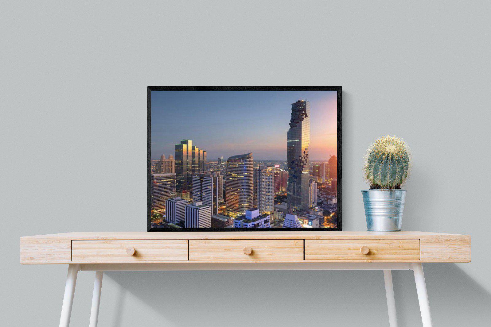 Bangkok City-Wall_Art-80 x 60cm-Mounted Canvas-Black-Pixalot