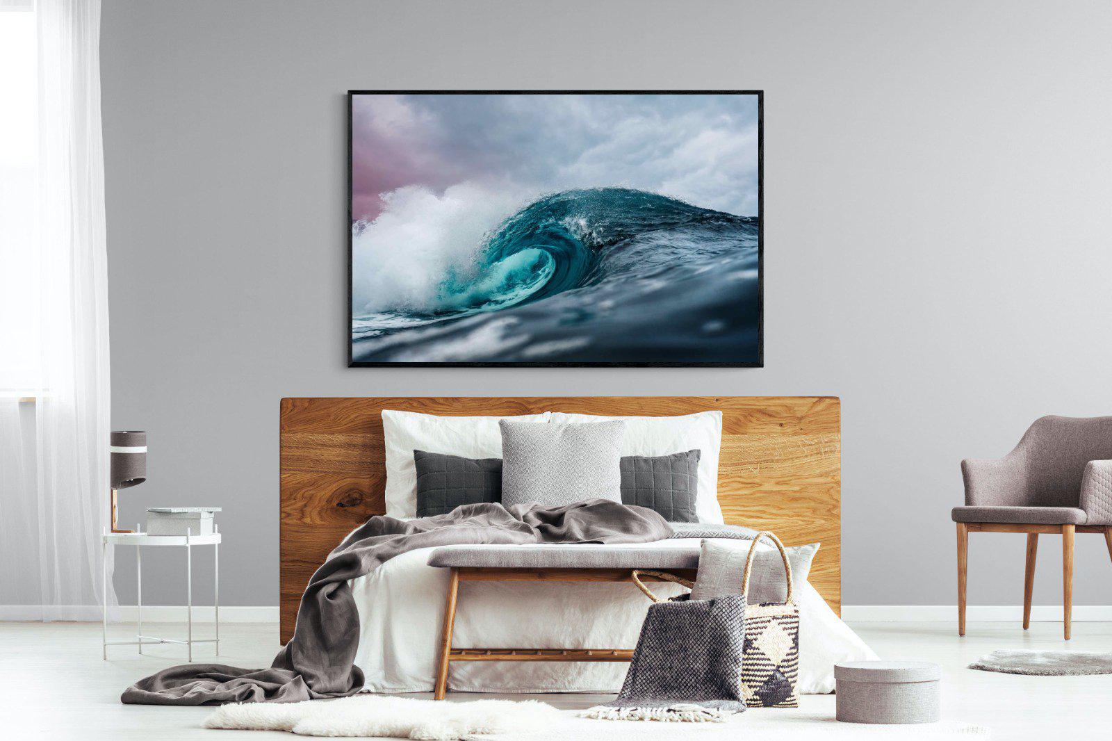 Barrel Wave-Wall_Art-150 x 100cm-Mounted Canvas-Black-Pixalot