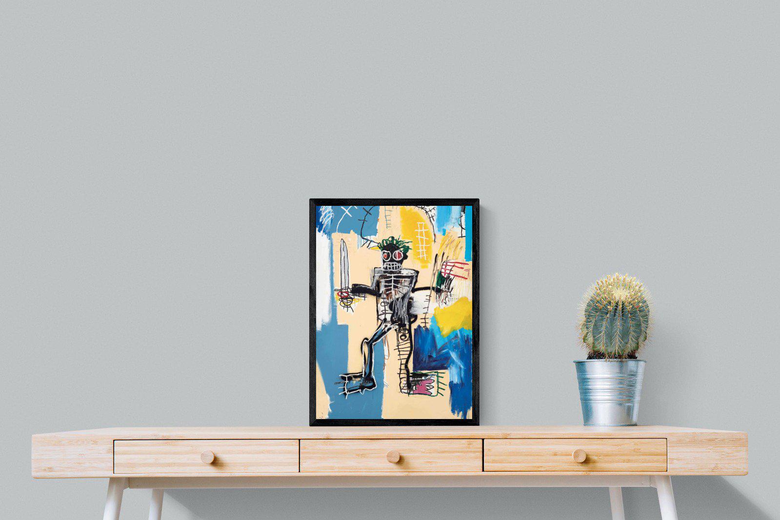 Basquiat Warrior-Wall_Art-45 x 60cm-Mounted Canvas-Black-Pixalot