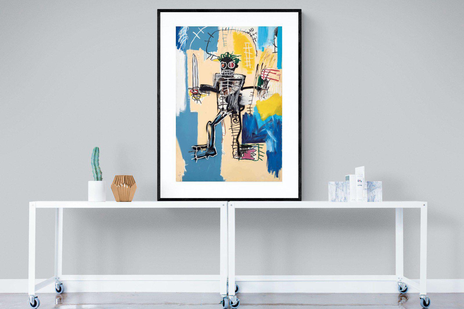 Basquiat Warrior-Wall_Art-90 x 120cm-Framed Print-Black-Pixalot