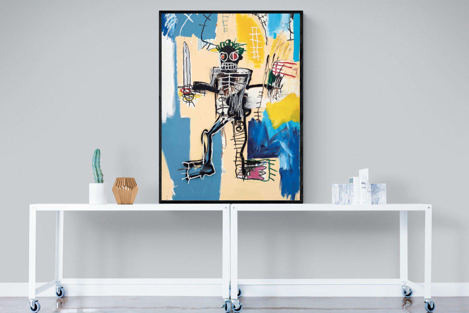 Basquiat Warrior-Wall_Art-90 x 120cm-Mounted Canvas-Black-Pixalot