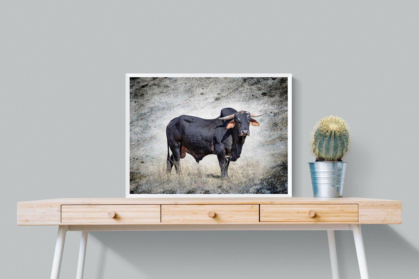 Black Bull-Wall_Art-80 x 60cm-Mounted Canvas-White-Pixalot