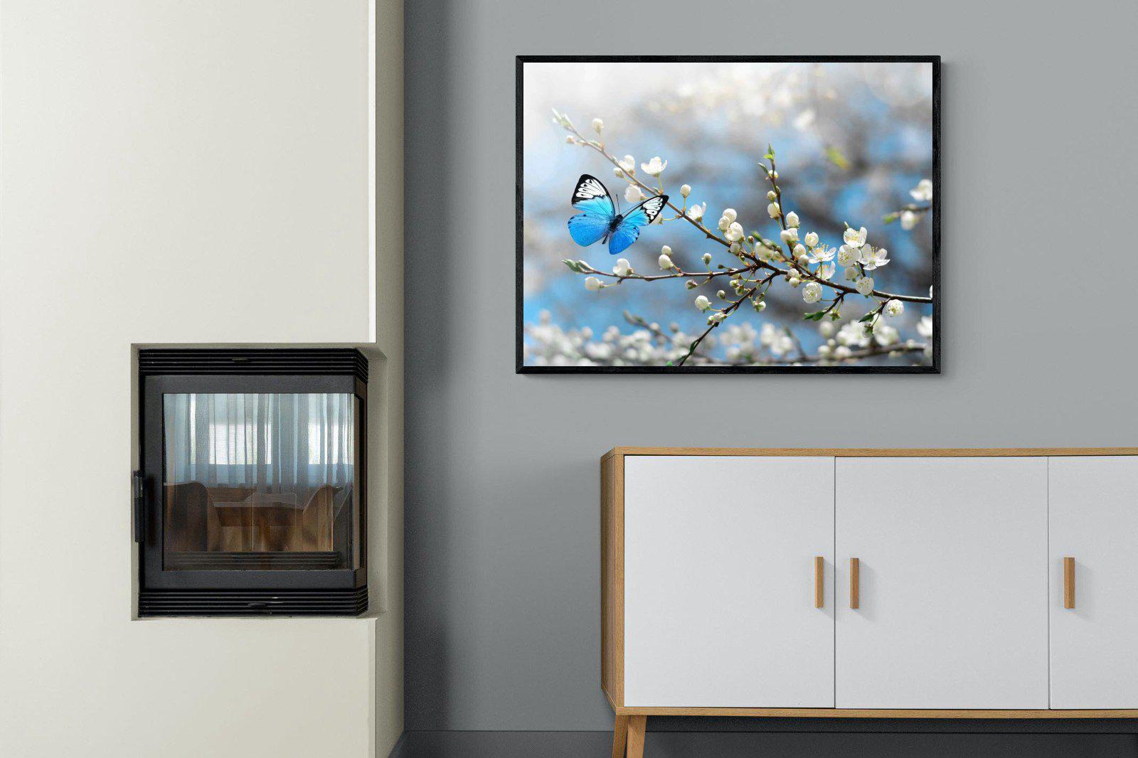 Blue Flutter-Wall_Art-100 x 75cm-Mounted Canvas-Black-Pixalot