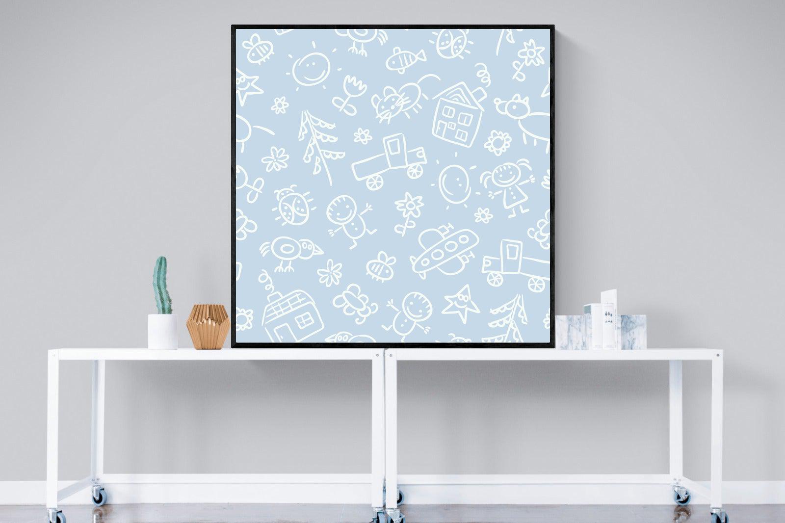 Blue Pattern-Wall_Art-120 x 120cm-Mounted Canvas-Black-Pixalot