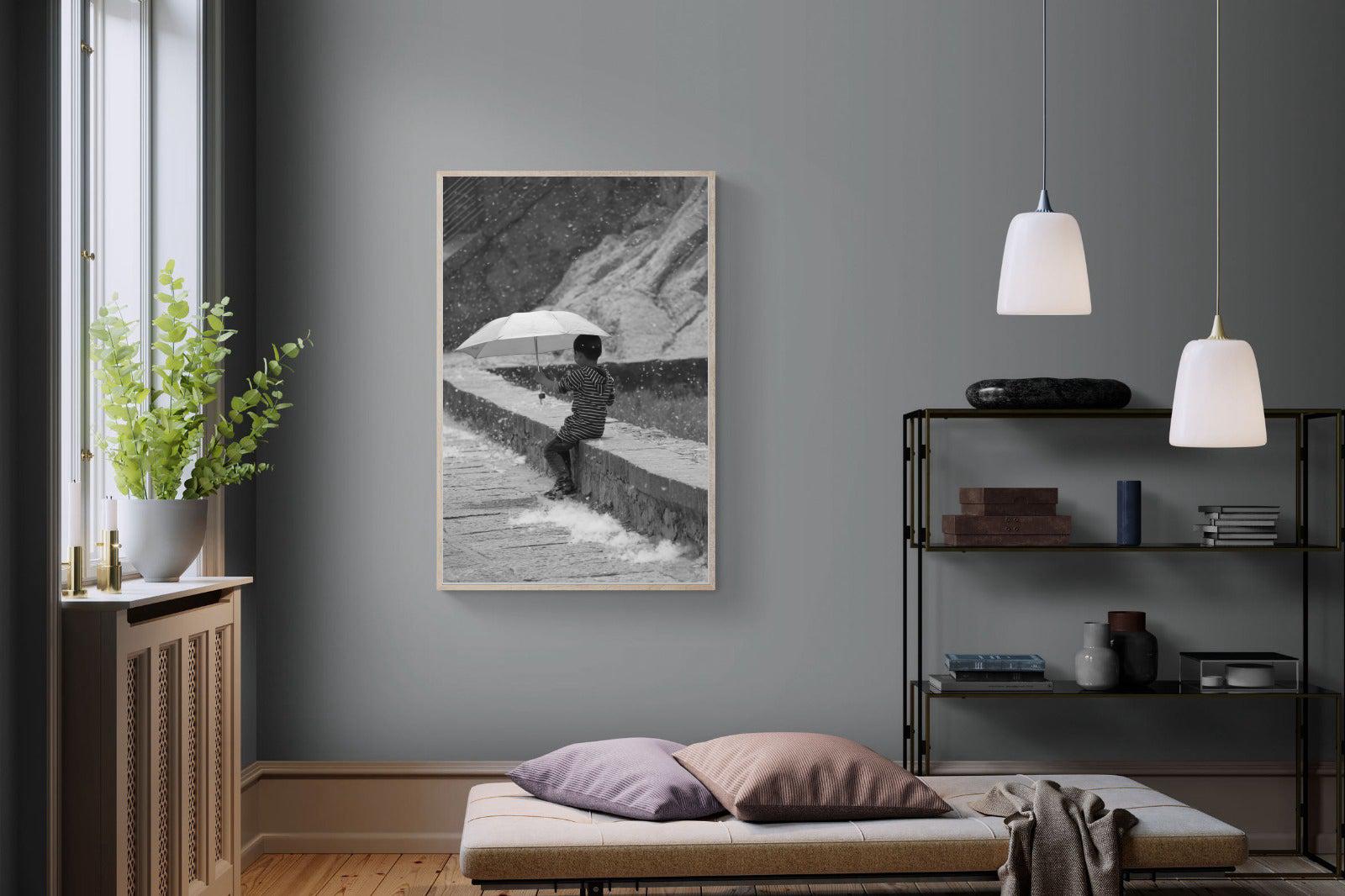 Boy & Brolly-Wall_Art-100 x 150cm-Mounted Canvas-Wood-Pixalot