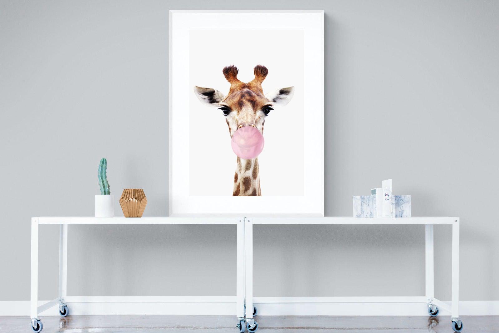 Bubblegum Giraffe-Wall_Art-90 x 120cm-Framed Print-White-Pixalot