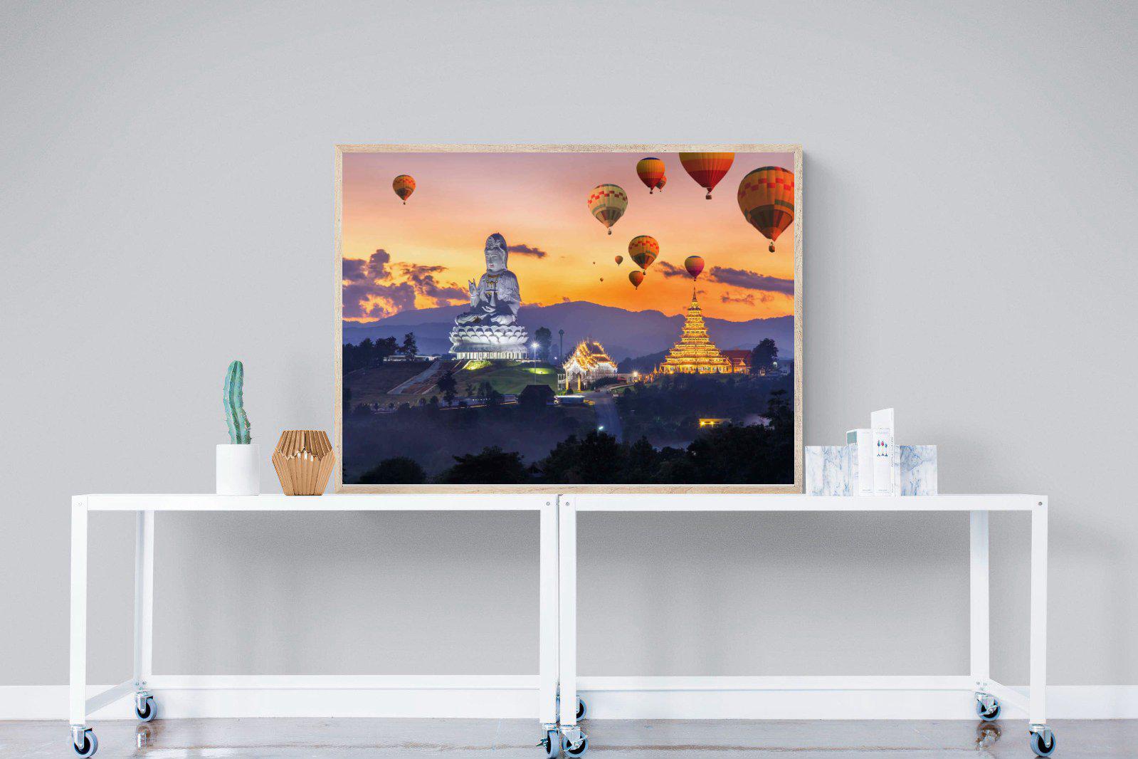 Buddha & Balloons-Wall_Art-120 x 90cm-Mounted Canvas-Wood-Pixalot