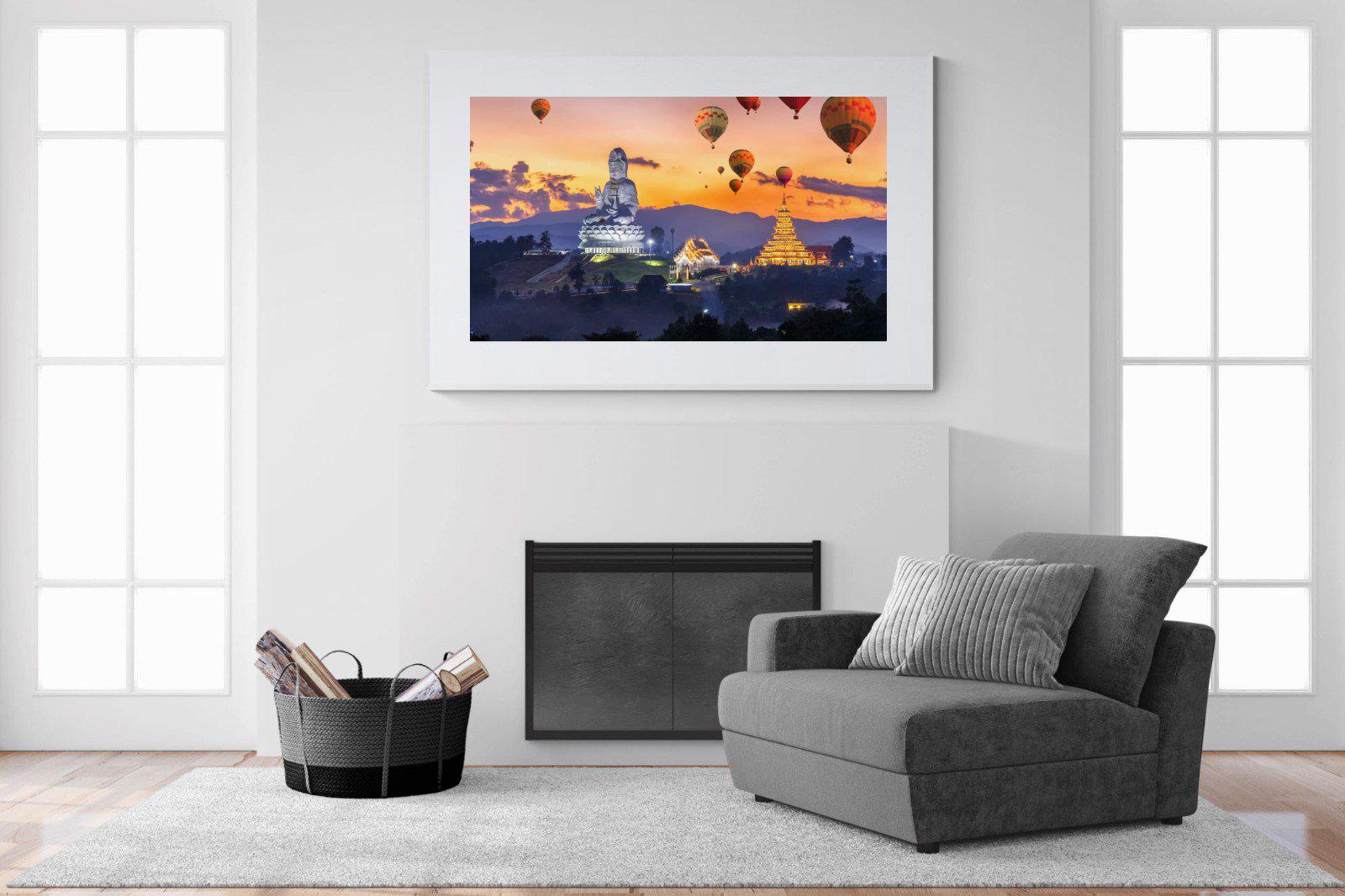 Buddha & Balloons-Wall_Art-150 x 100cm-Framed Print-White-Pixalot