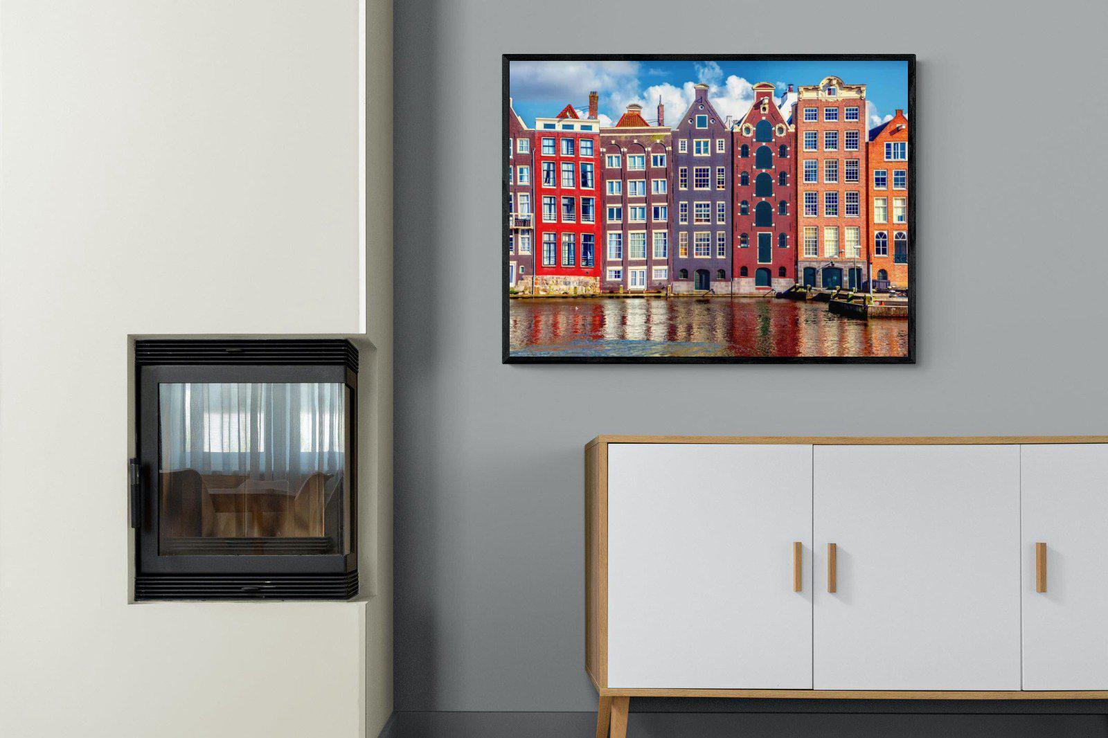 Canal Buildings-Wall_Art-100 x 75cm-Mounted Canvas-Black-Pixalot