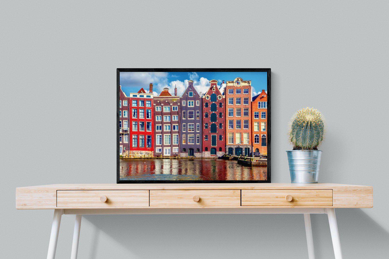 Canal Buildings-Wall_Art-80 x 60cm-Mounted Canvas-Black-Pixalot