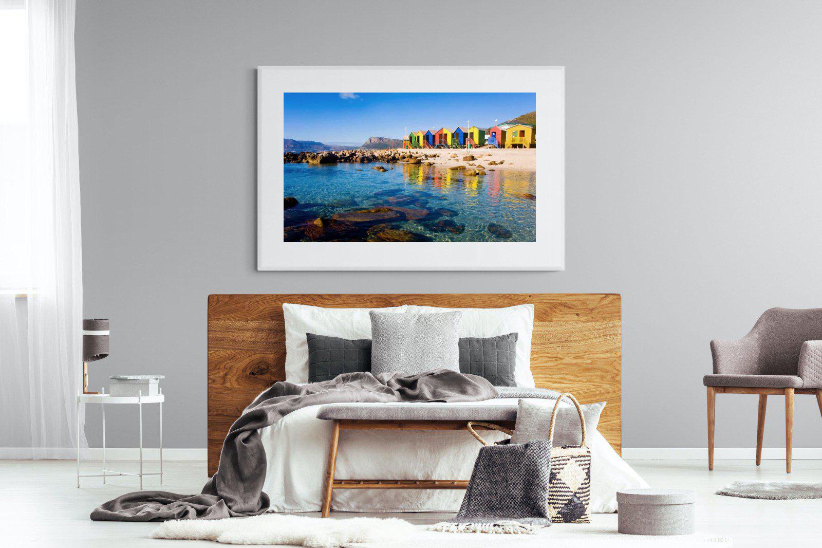 Cape Town Beach Huts-Wall_Art-150 x 100cm-Framed Print-White-Pixalot