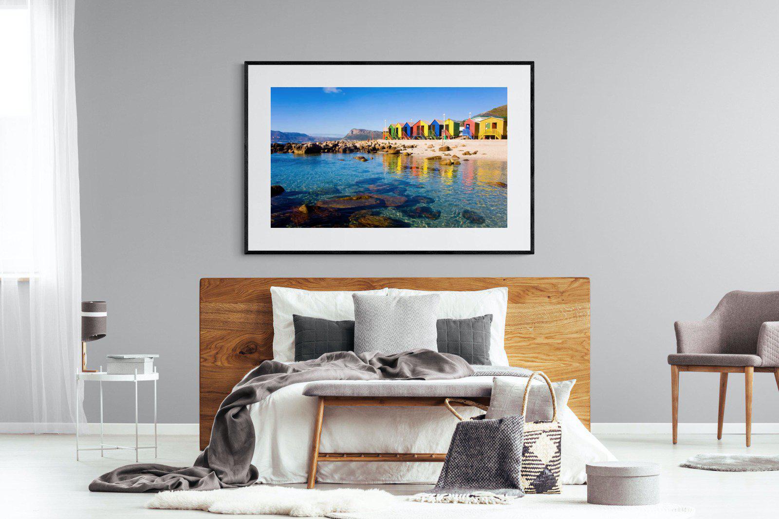 Cape Town Beach Huts-Wall_Art-150 x 100cm-Framed Print-Black-Pixalot