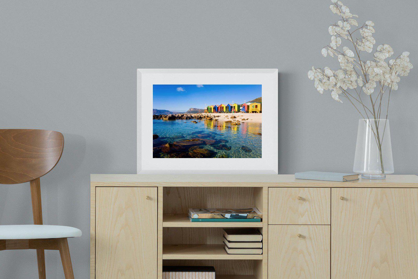 Cape Town Beach Huts-Wall_Art-60 x 45cm-Framed Print-White-Pixalot