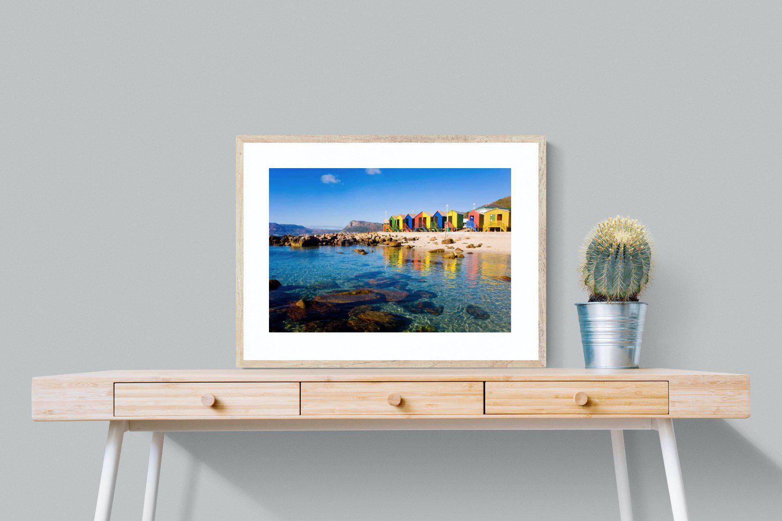 Cape Town Beach Huts-Wall_Art-80 x 60cm-Framed Print-Wood-Pixalot