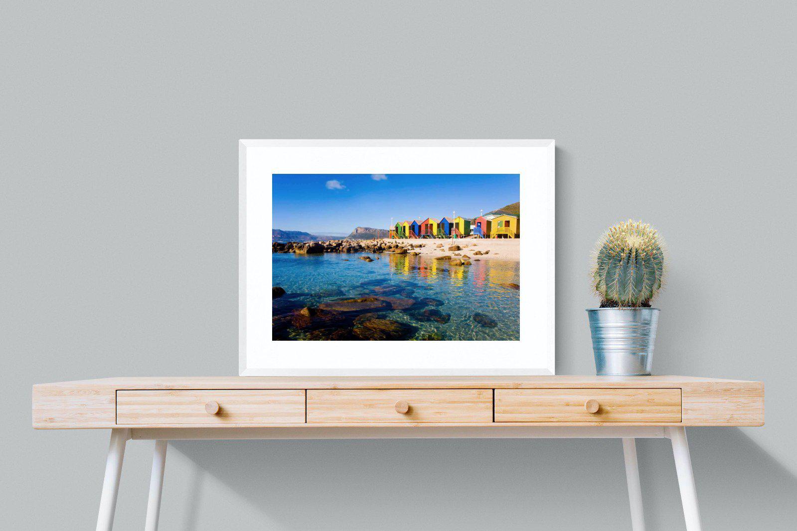 Cape Town Beach Huts-Wall_Art-80 x 60cm-Framed Print-White-Pixalot