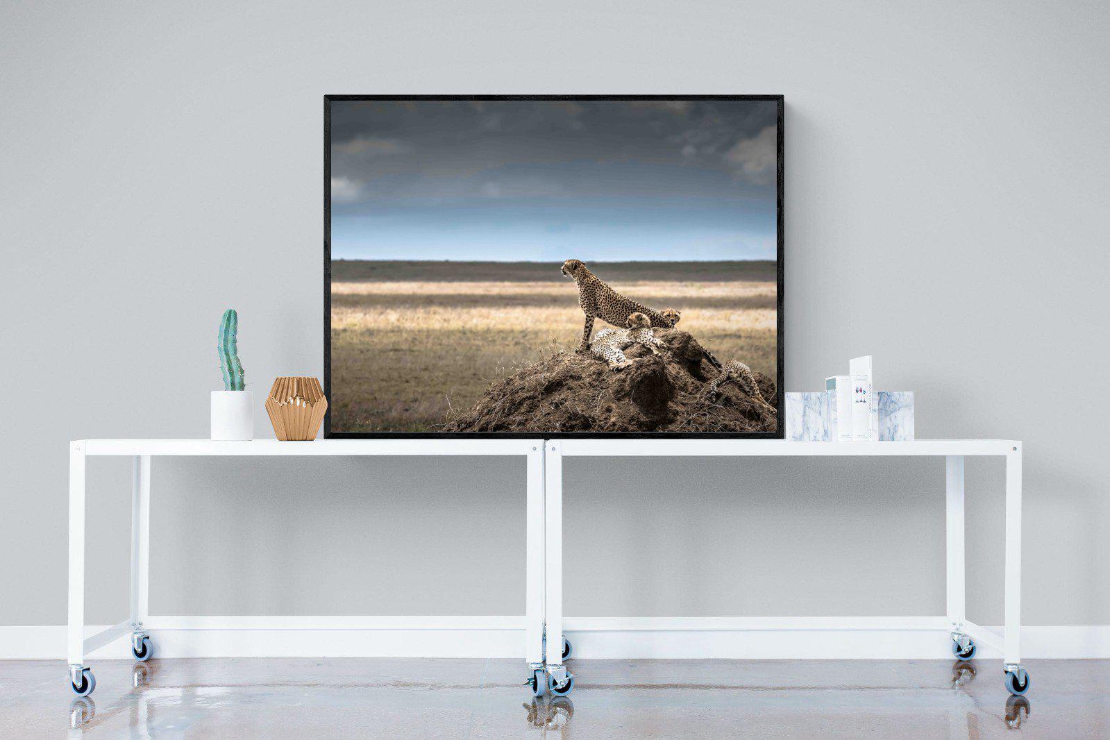 Cheetah Family-Wall_Art-120 x 90cm-Mounted Canvas-Black-Pixalot