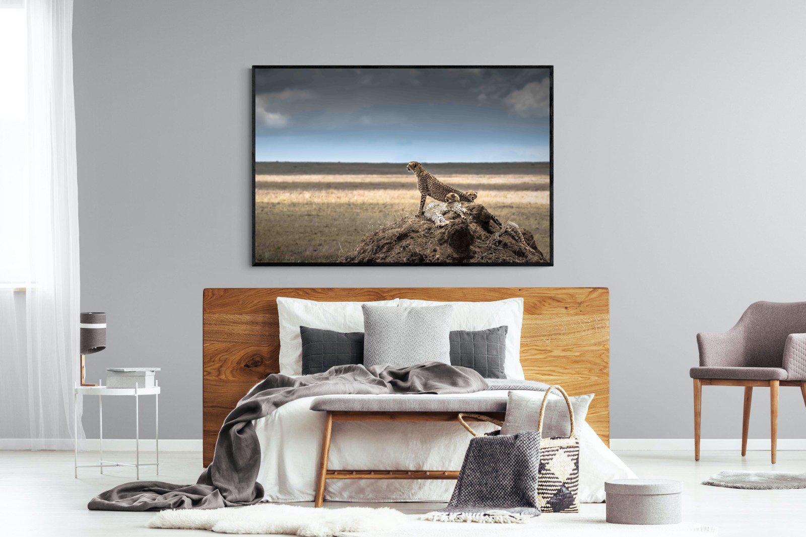 Cheetah Family-Wall_Art-150 x 100cm-Mounted Canvas-Black-Pixalot