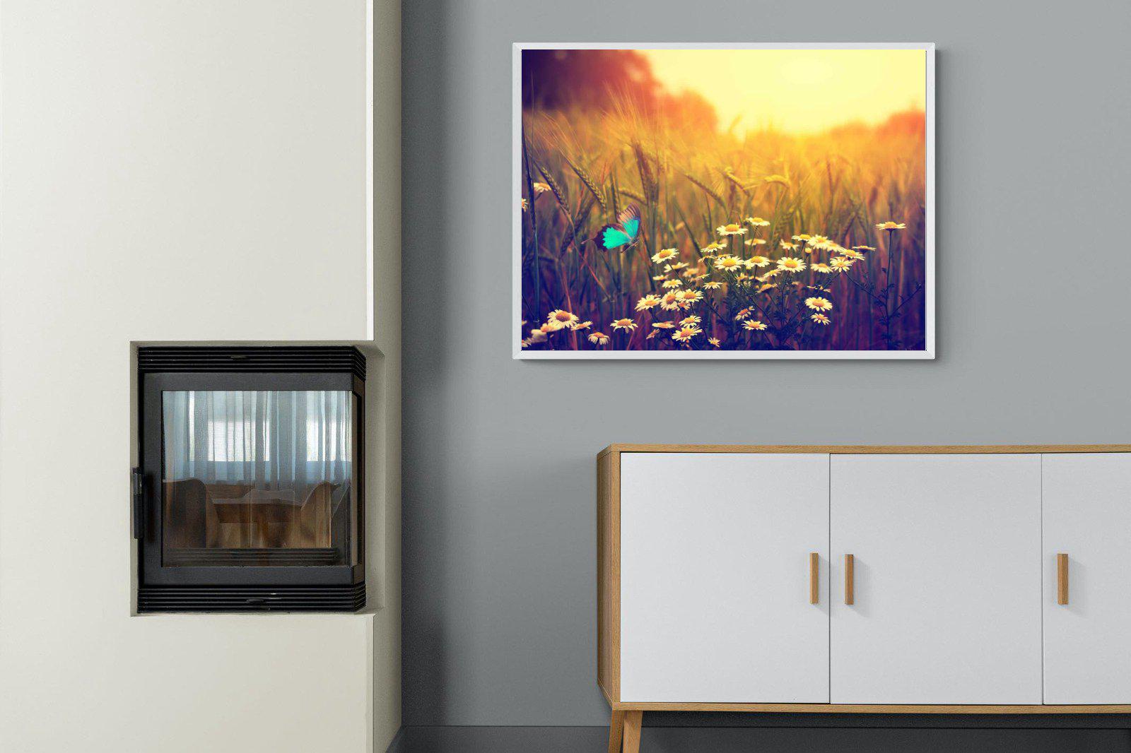 Daisy Flutter-Wall_Art-100 x 75cm-Mounted Canvas-White-Pixalot