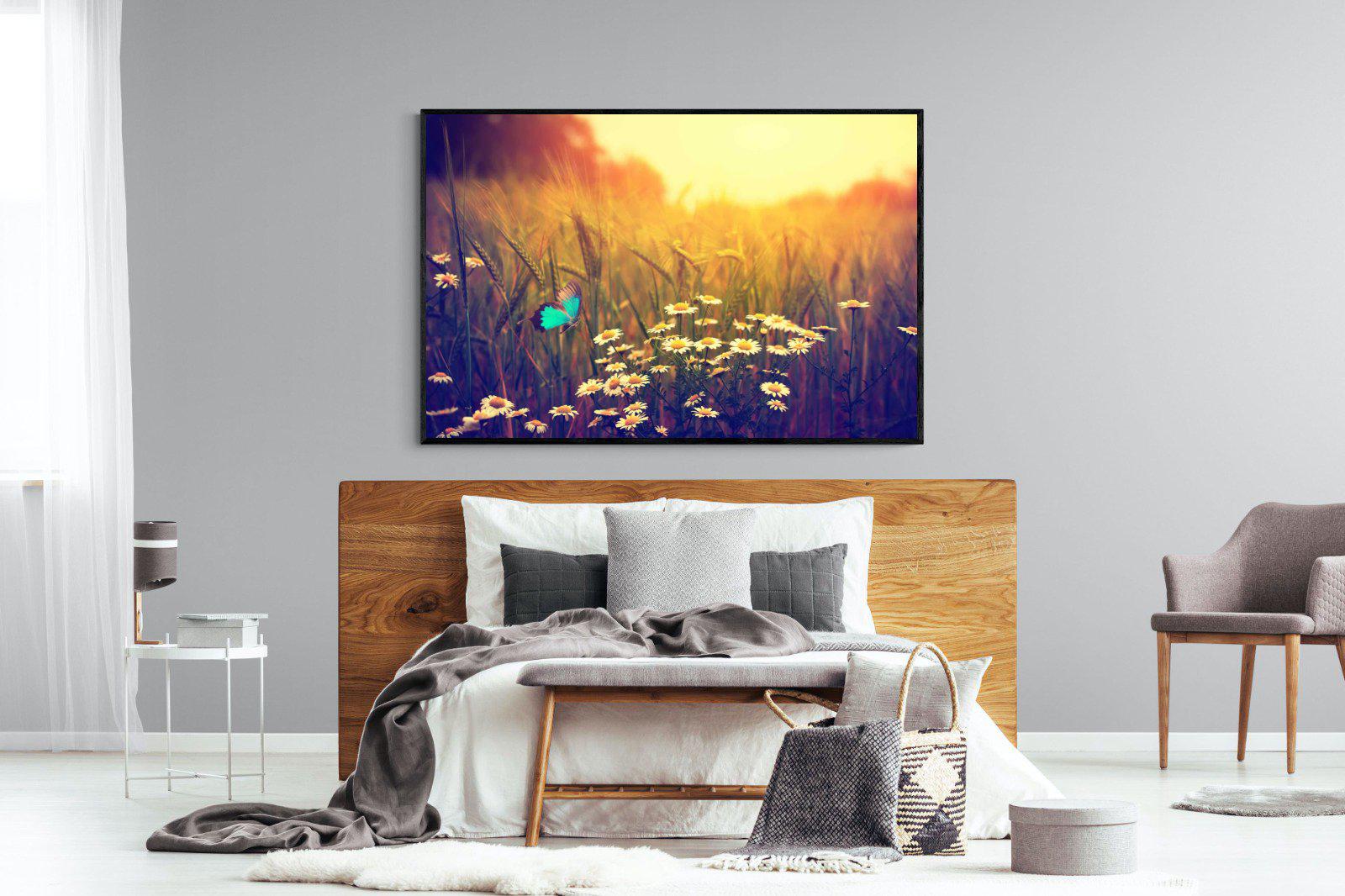 Daisy Flutter-Wall_Art-150 x 100cm-Mounted Canvas-Black-Pixalot