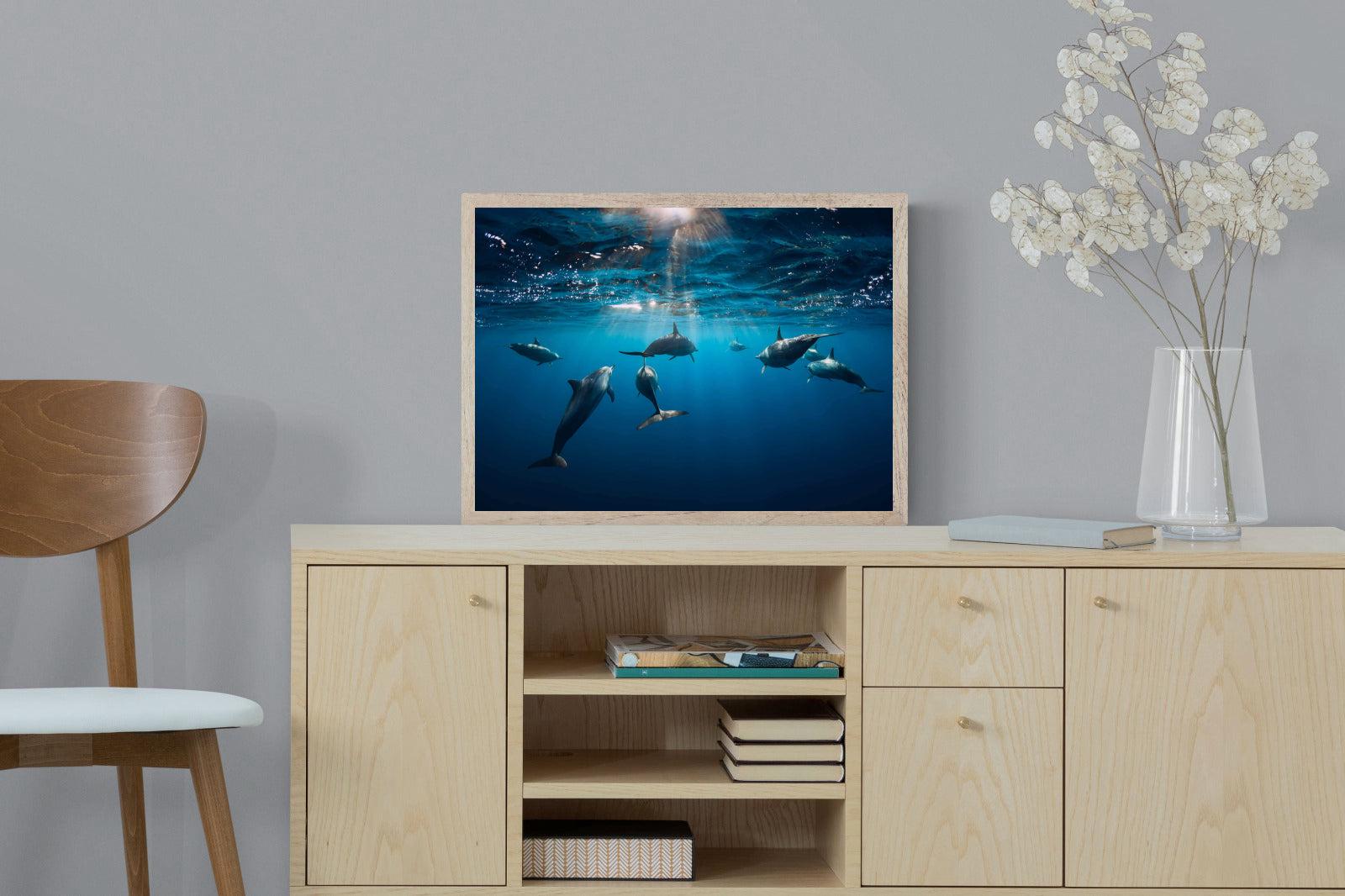 Dolphins-Wall_Art-60 x 45cm-Mounted Canvas-Wood-Pixalot