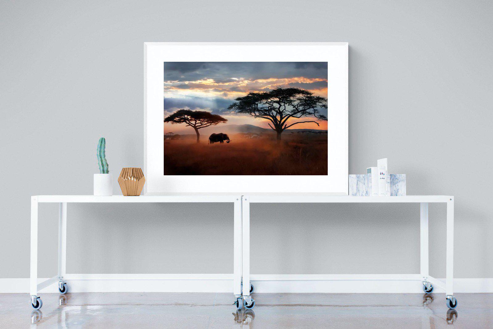 Ele at Dusk-Wall_Art-120 x 90cm-Framed Print-White-Pixalot