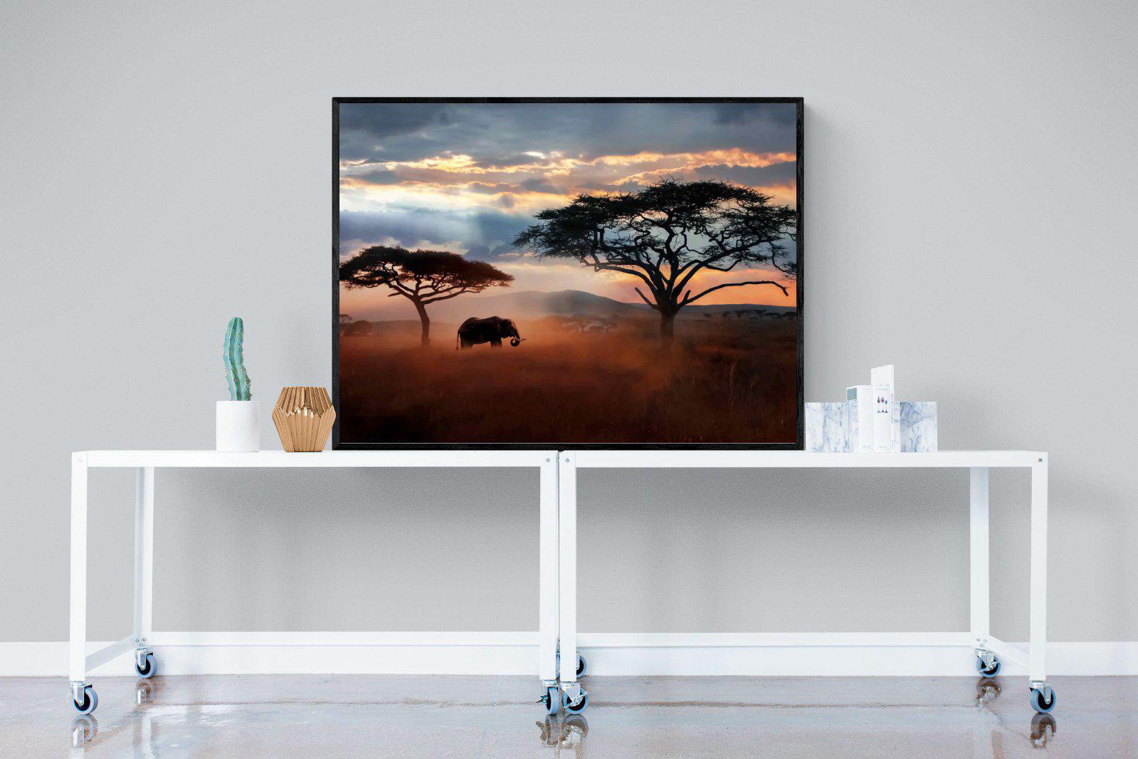 Ele at Dusk-Wall_Art-120 x 90cm-Mounted Canvas-Black-Pixalot