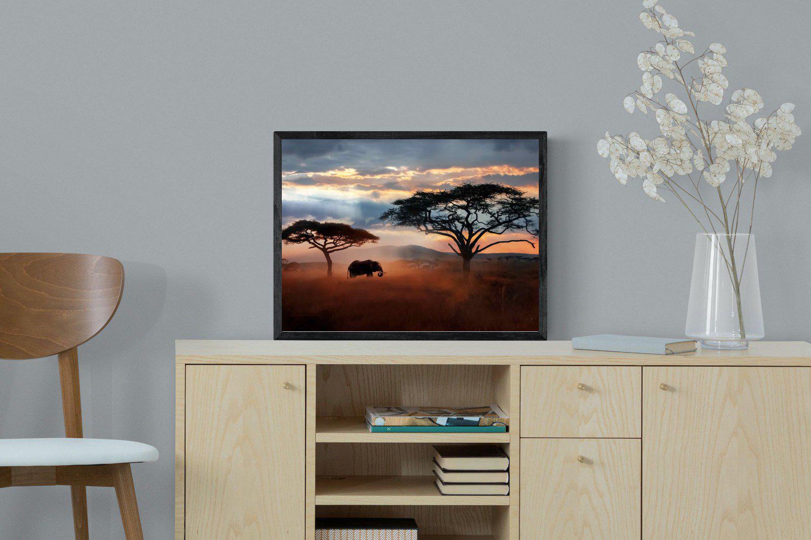 Ele at Dusk-Wall_Art-60 x 45cm-Mounted Canvas-Black-Pixalot