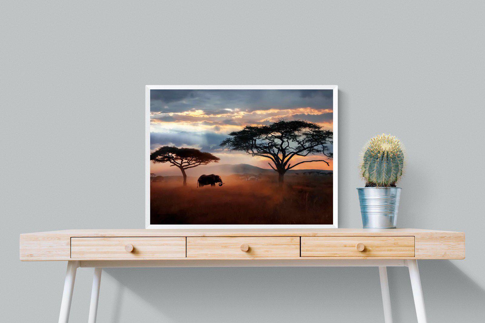 Ele at Dusk-Wall_Art-80 x 60cm-Mounted Canvas-White-Pixalot