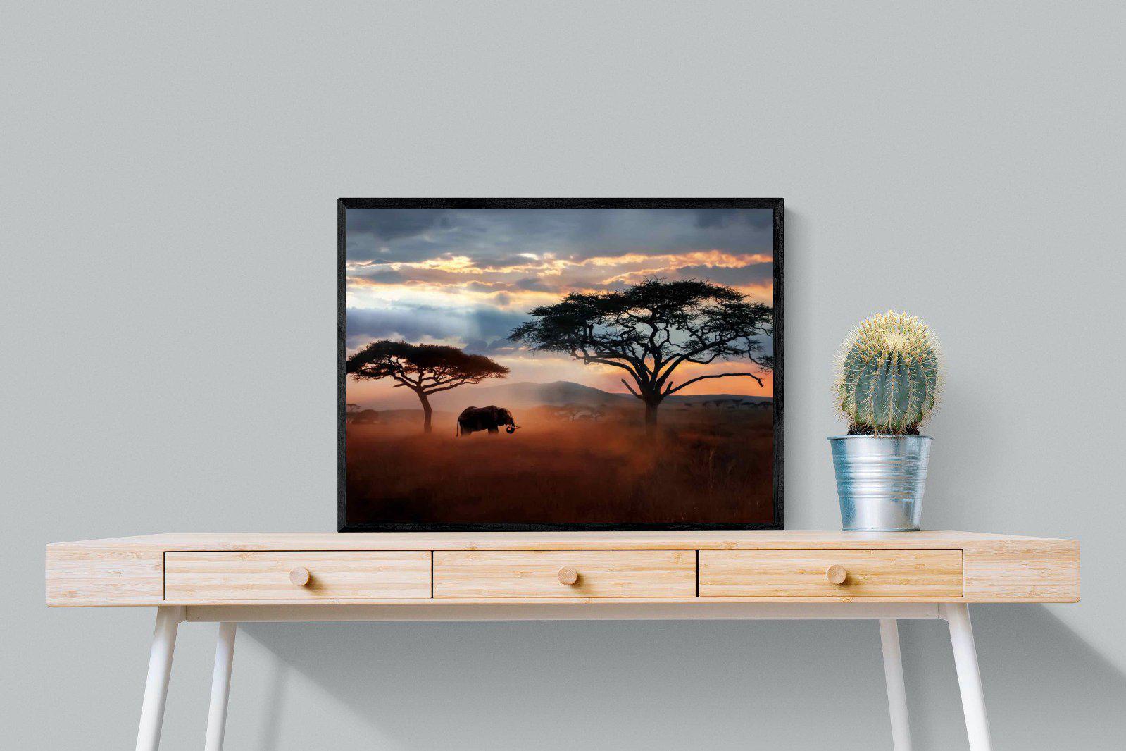 Ele at Dusk-Wall_Art-80 x 60cm-Mounted Canvas-Black-Pixalot