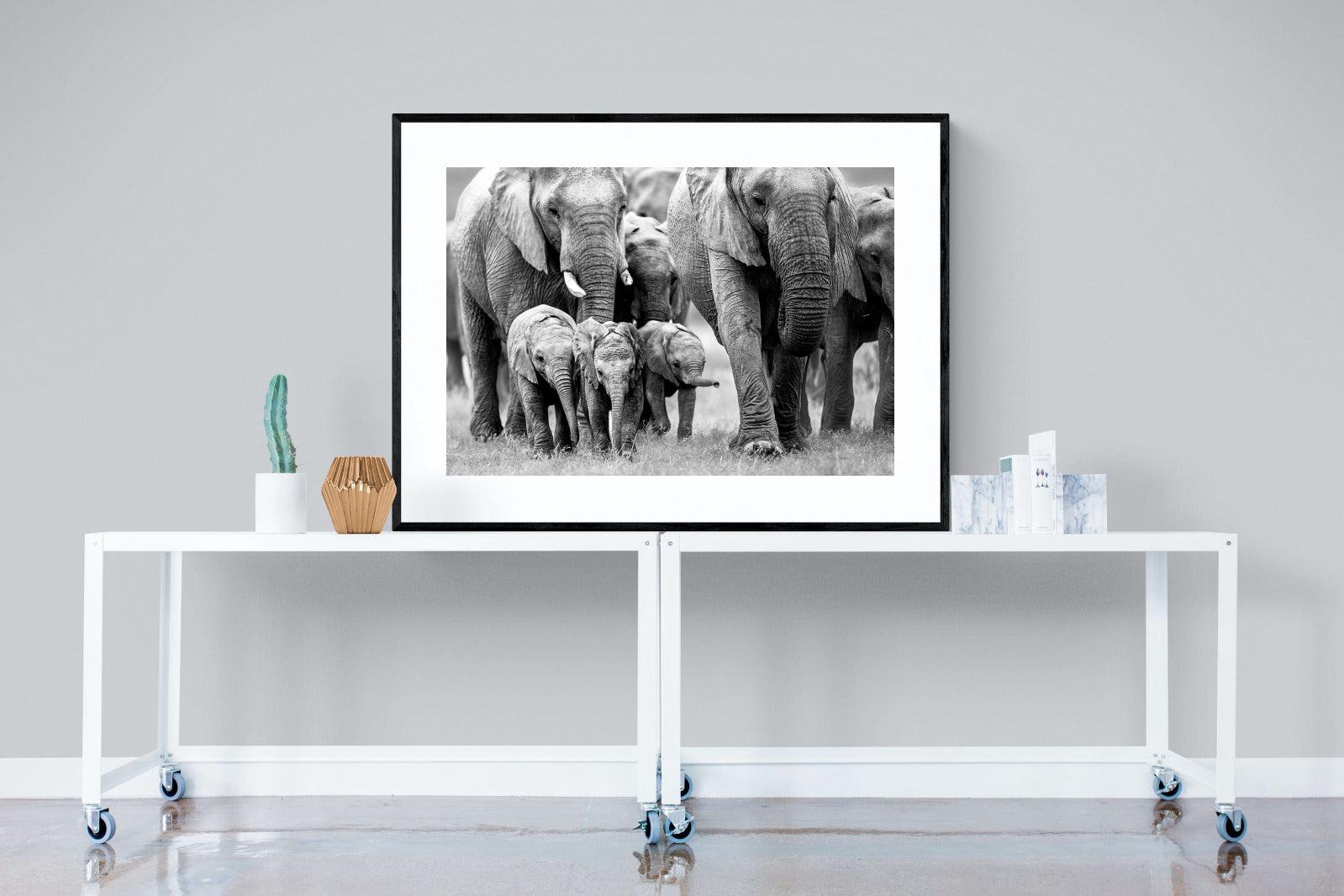 Elephant Family-Wall_Art-120 x 90cm-Framed Print-Black-Pixalot