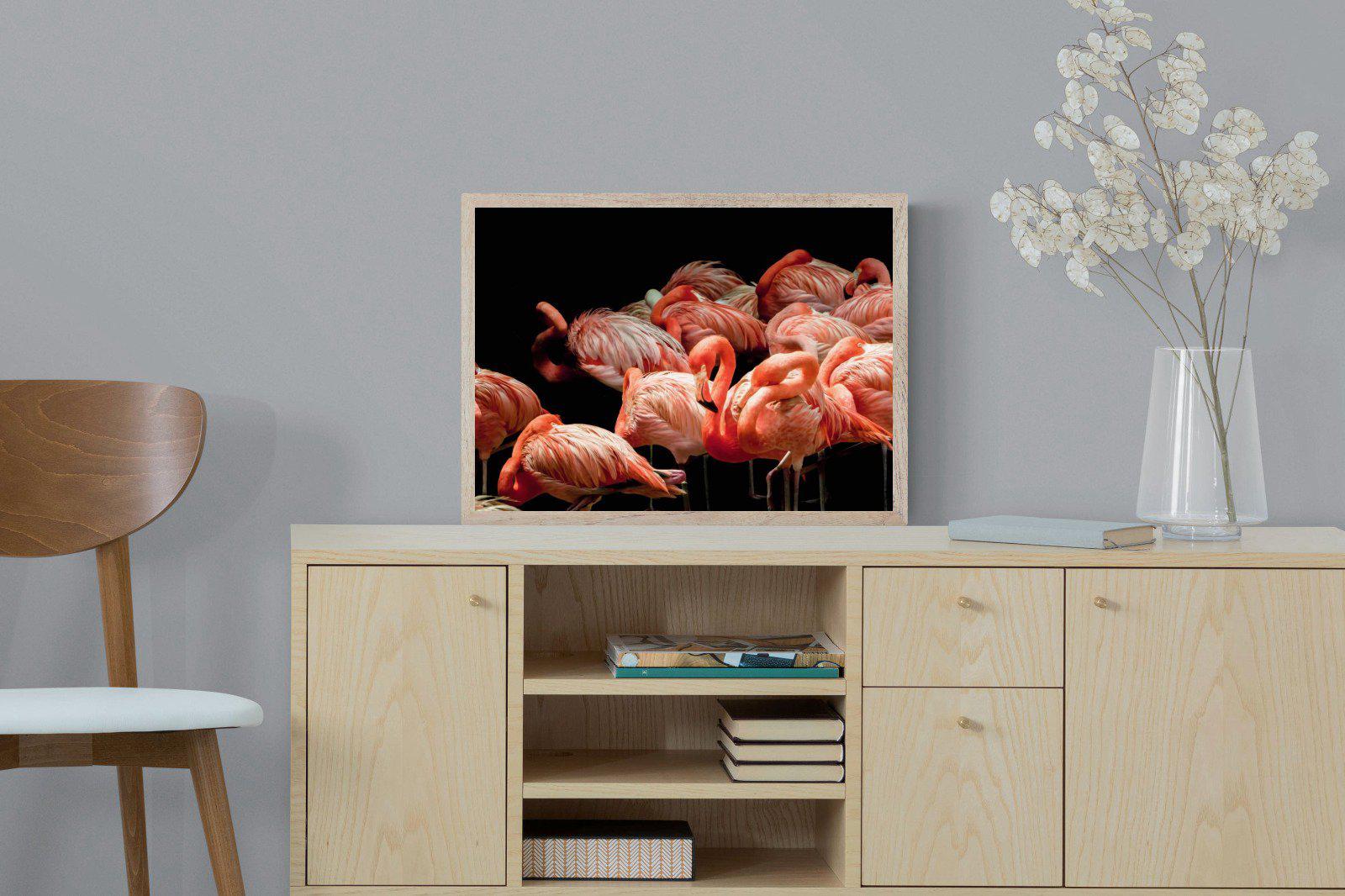 Flamingo Flock-Wall_Art-60 x 45cm-Mounted Canvas-Wood-Pixalot