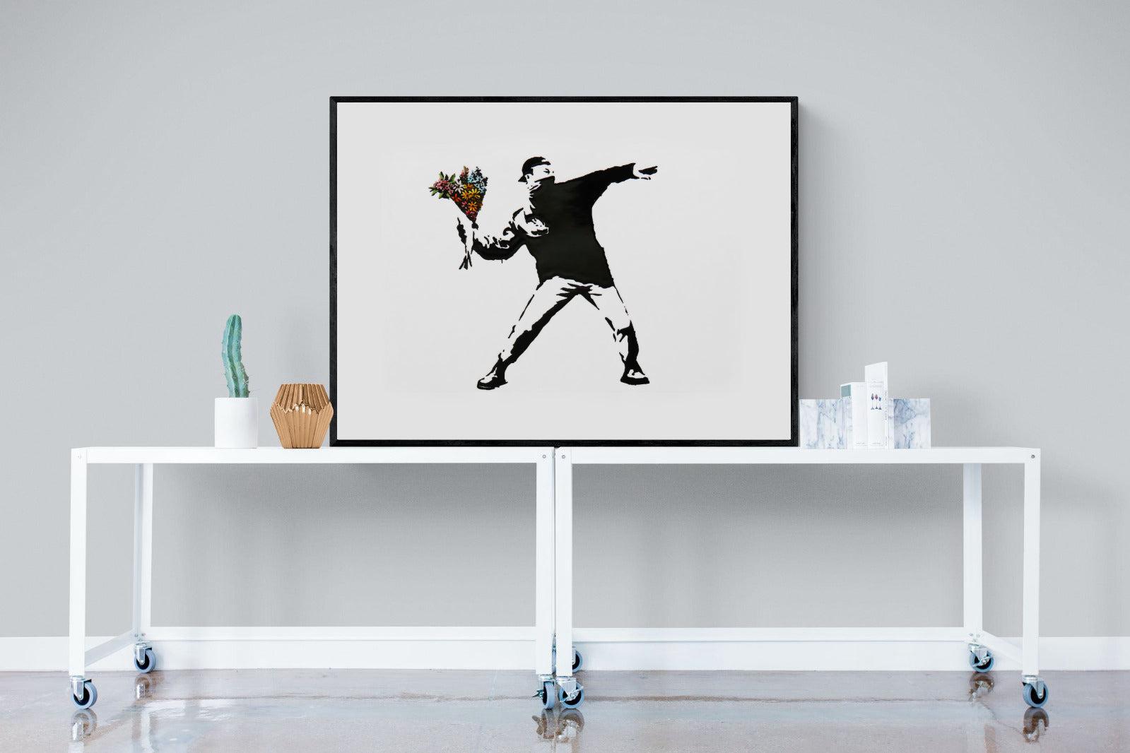 Flower Thrower-Wall_Art-120 x 90cm-Mounted Canvas-Black-Pixalot