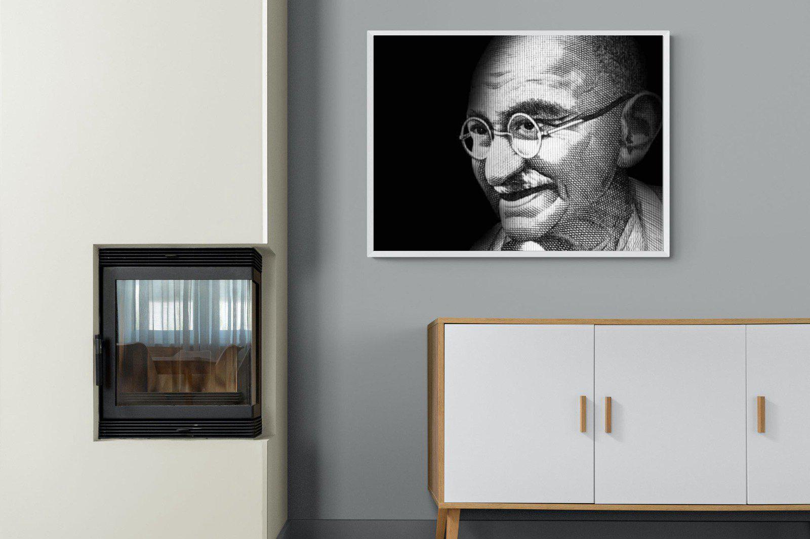 Ghandi-Wall_Art-100 x 75cm-Mounted Canvas-White-Pixalot