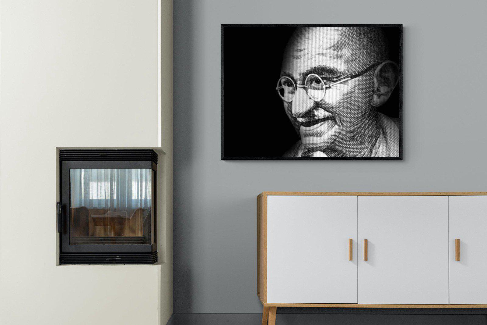 Ghandi-Wall_Art-100 x 75cm-Mounted Canvas-Black-Pixalot