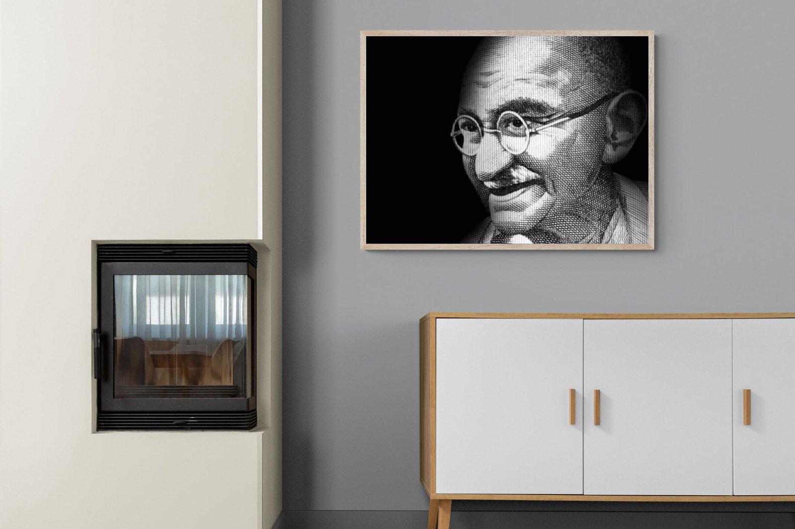 Ghandi-Wall_Art-100 x 75cm-Mounted Canvas-Wood-Pixalot