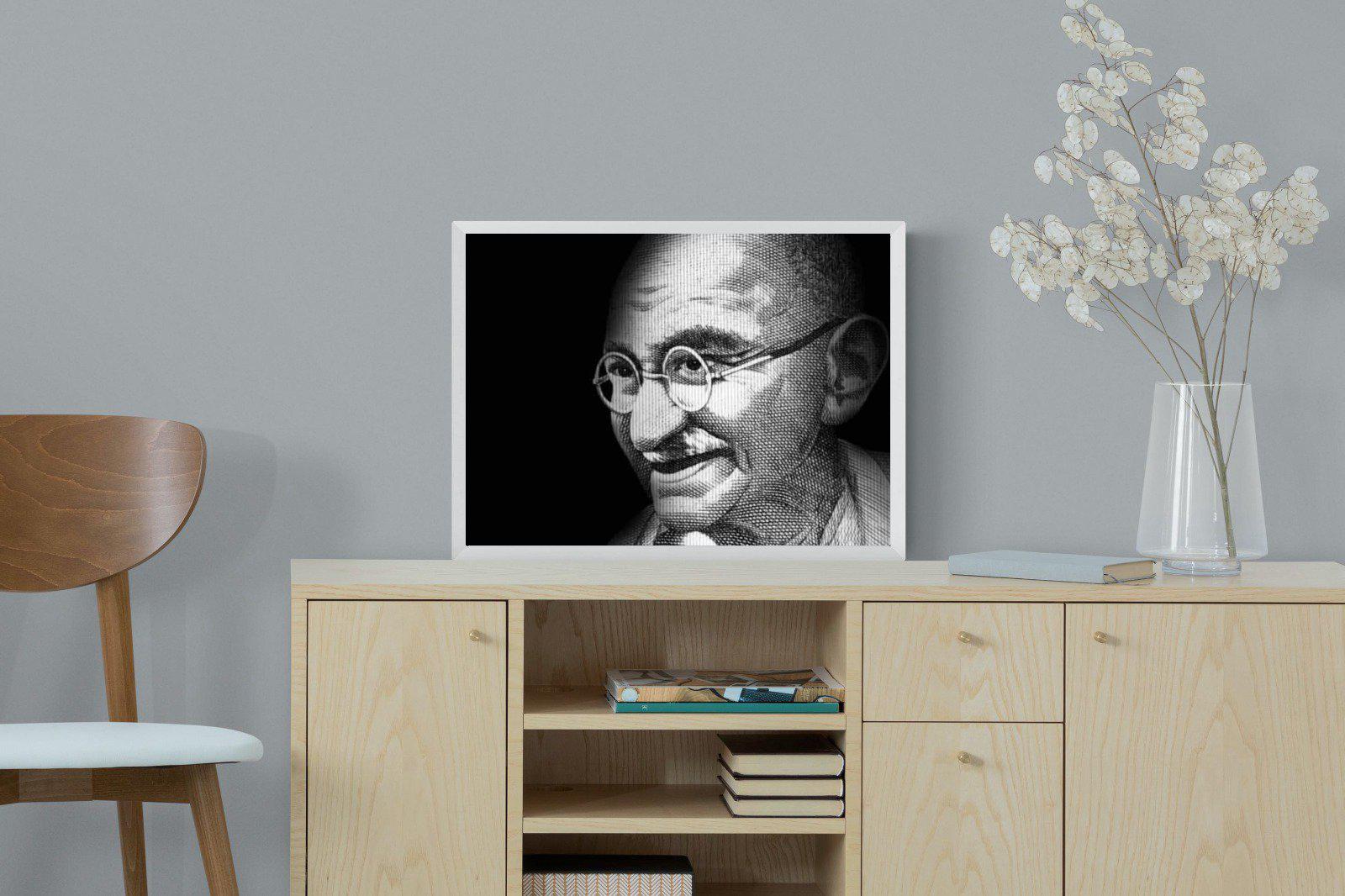 Ghandi-Wall_Art-60 x 45cm-Mounted Canvas-White-Pixalot