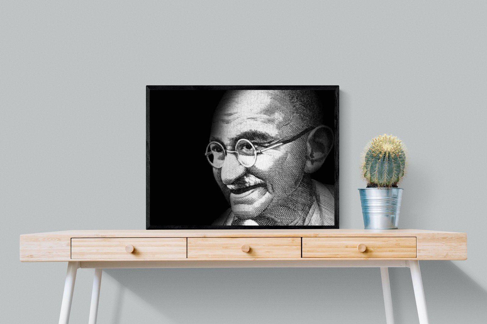 Ghandi-Wall_Art-80 x 60cm-Mounted Canvas-Black-Pixalot