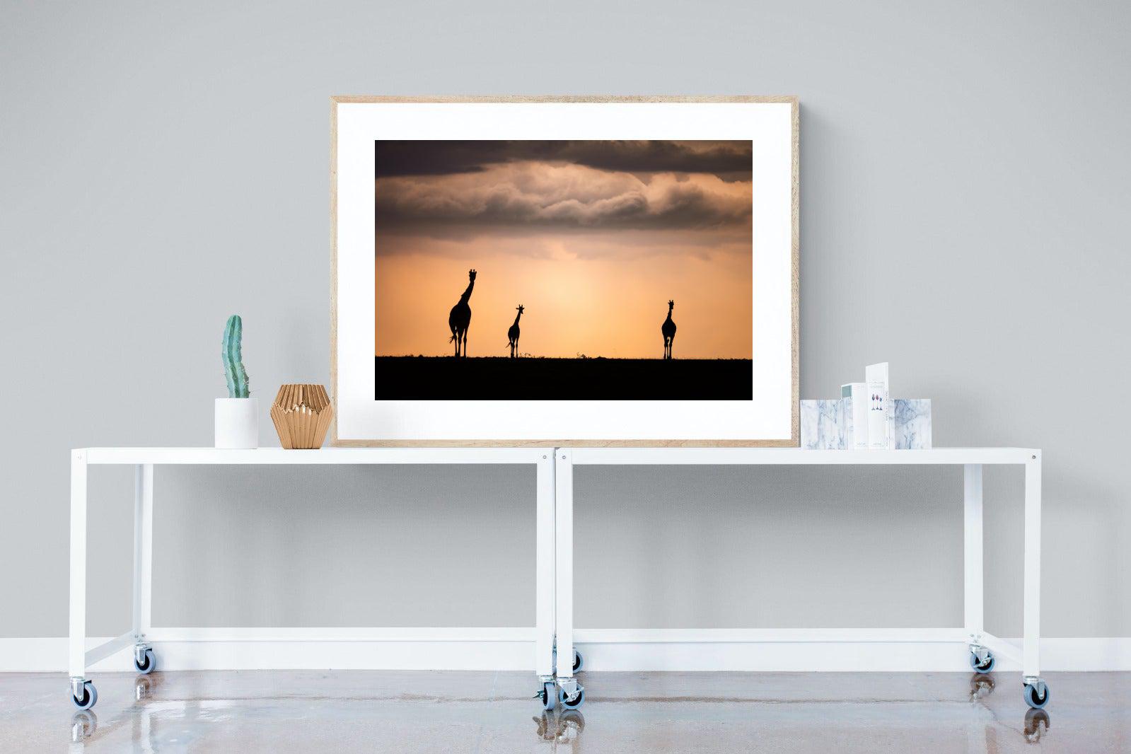 Giraffe Silhouette-Wall_Art-120 x 90cm-Framed Print-Wood-Pixalot