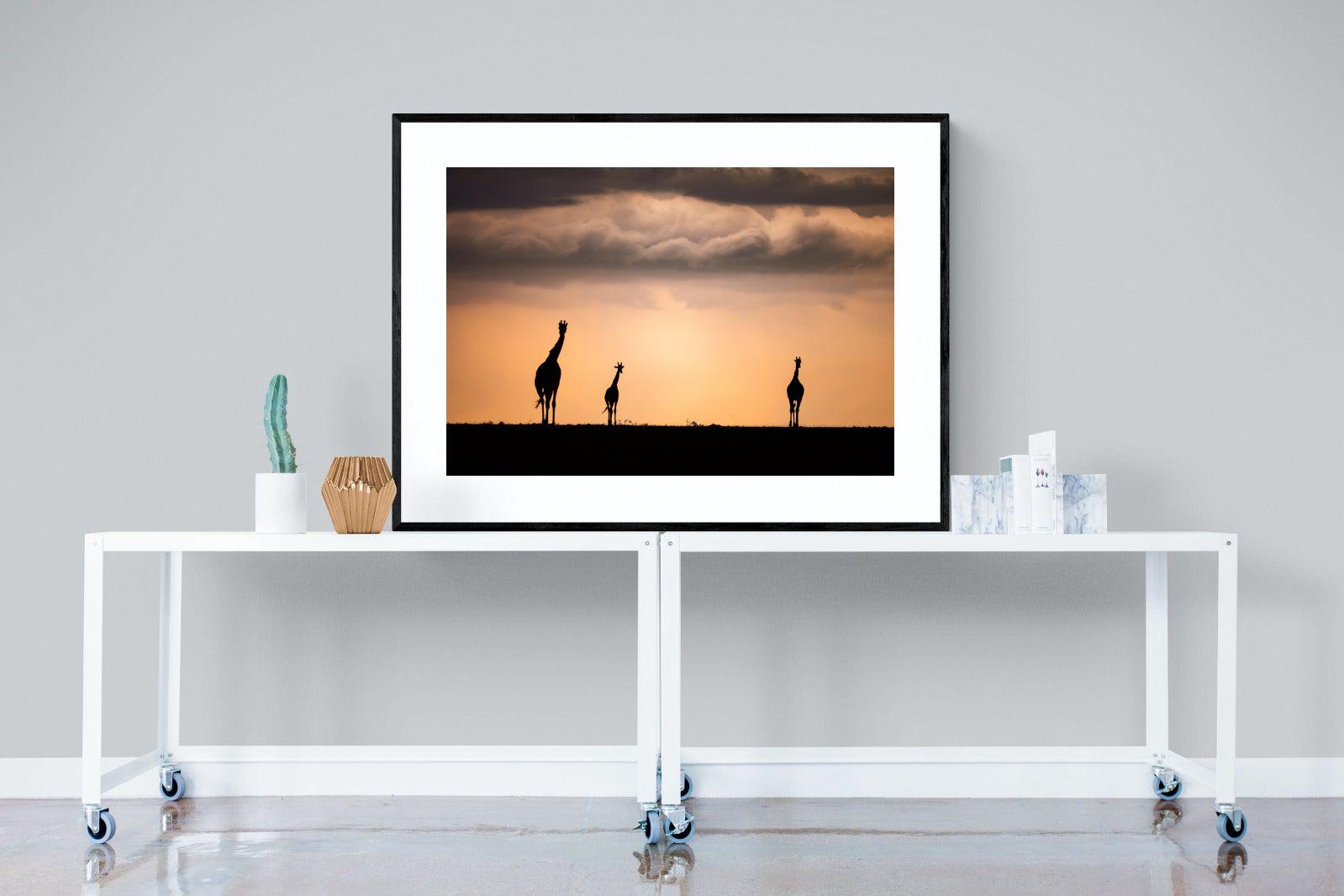 Giraffe Silhouette-Wall_Art-120 x 90cm-Framed Print-Black-Pixalot