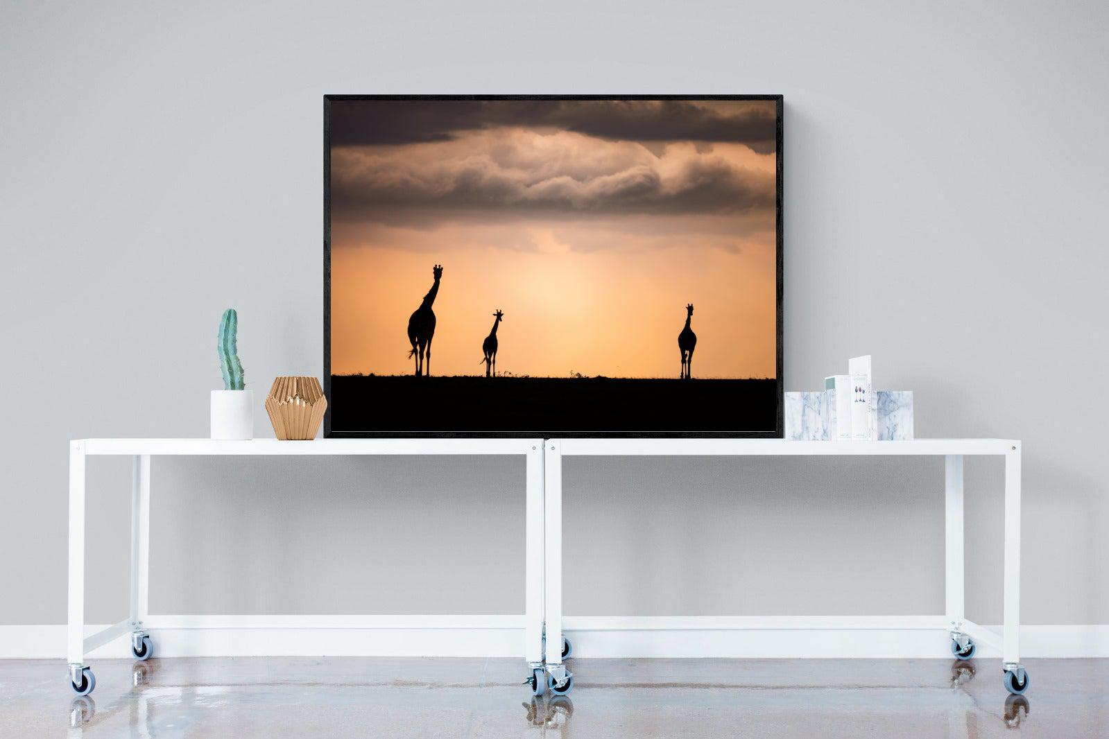 Giraffe Silhouette-Wall_Art-120 x 90cm-Mounted Canvas-Black-Pixalot