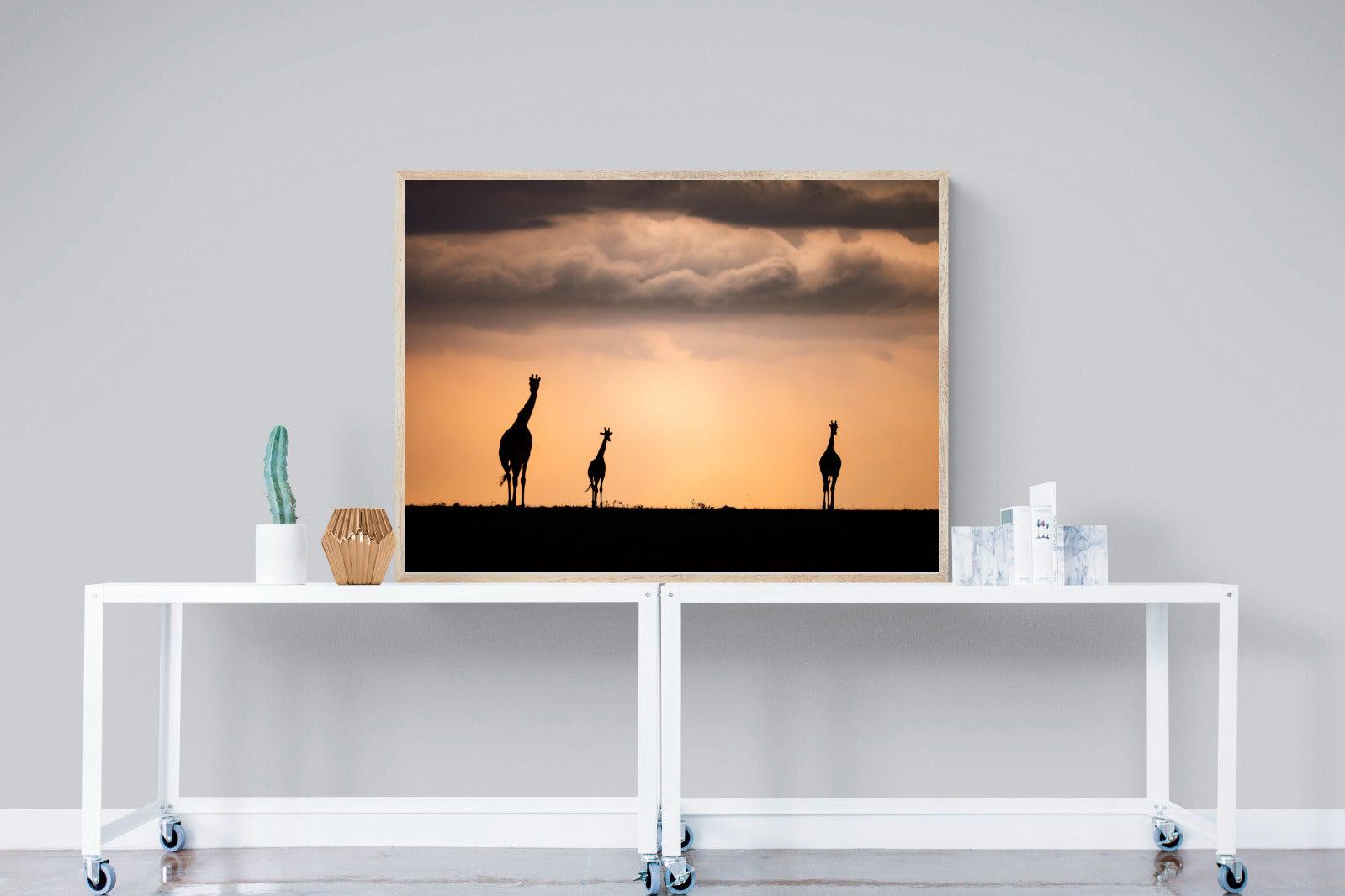 Giraffe Silhouette-Wall_Art-120 x 90cm-Mounted Canvas-Wood-Pixalot