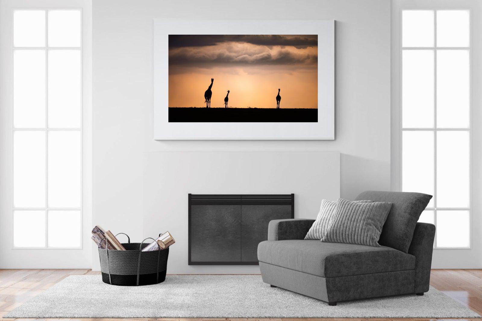 Giraffe Silhouette-Wall_Art-150 x 100cm-Framed Print-White-Pixalot