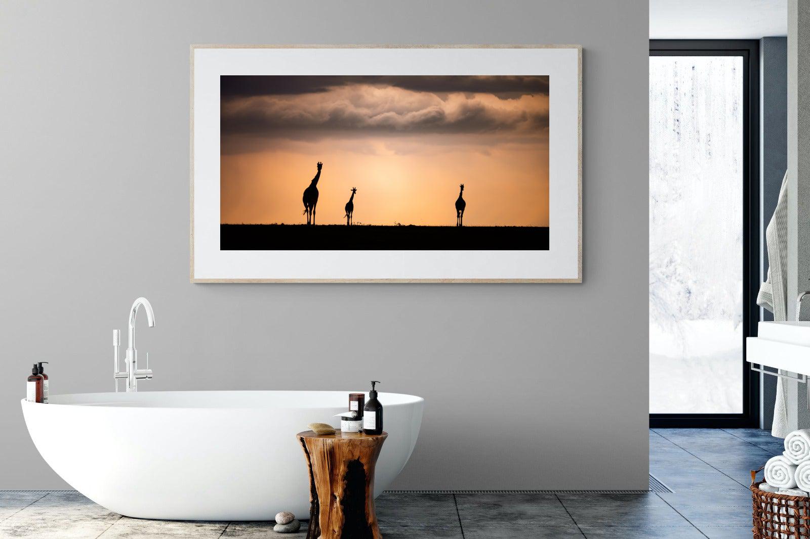 Giraffe Silhouette-Wall_Art-180 x 110cm-Framed Print-Wood-Pixalot