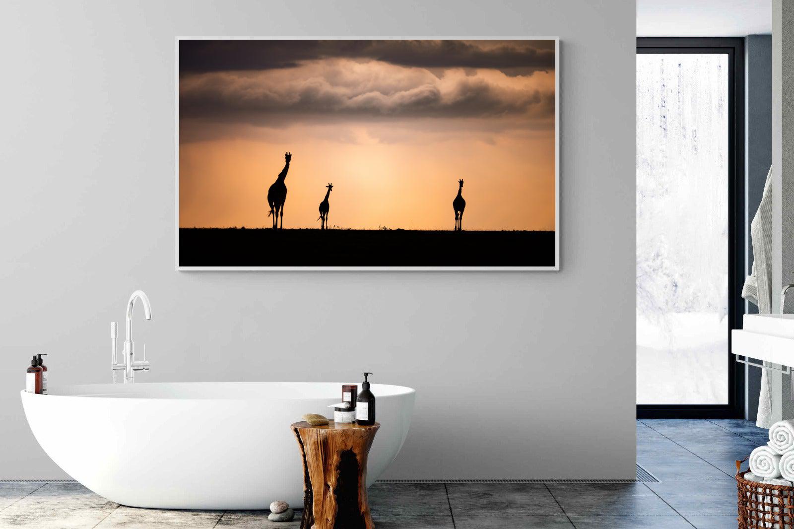 Giraffe Silhouette-Wall_Art-180 x 110cm-Mounted Canvas-White-Pixalot