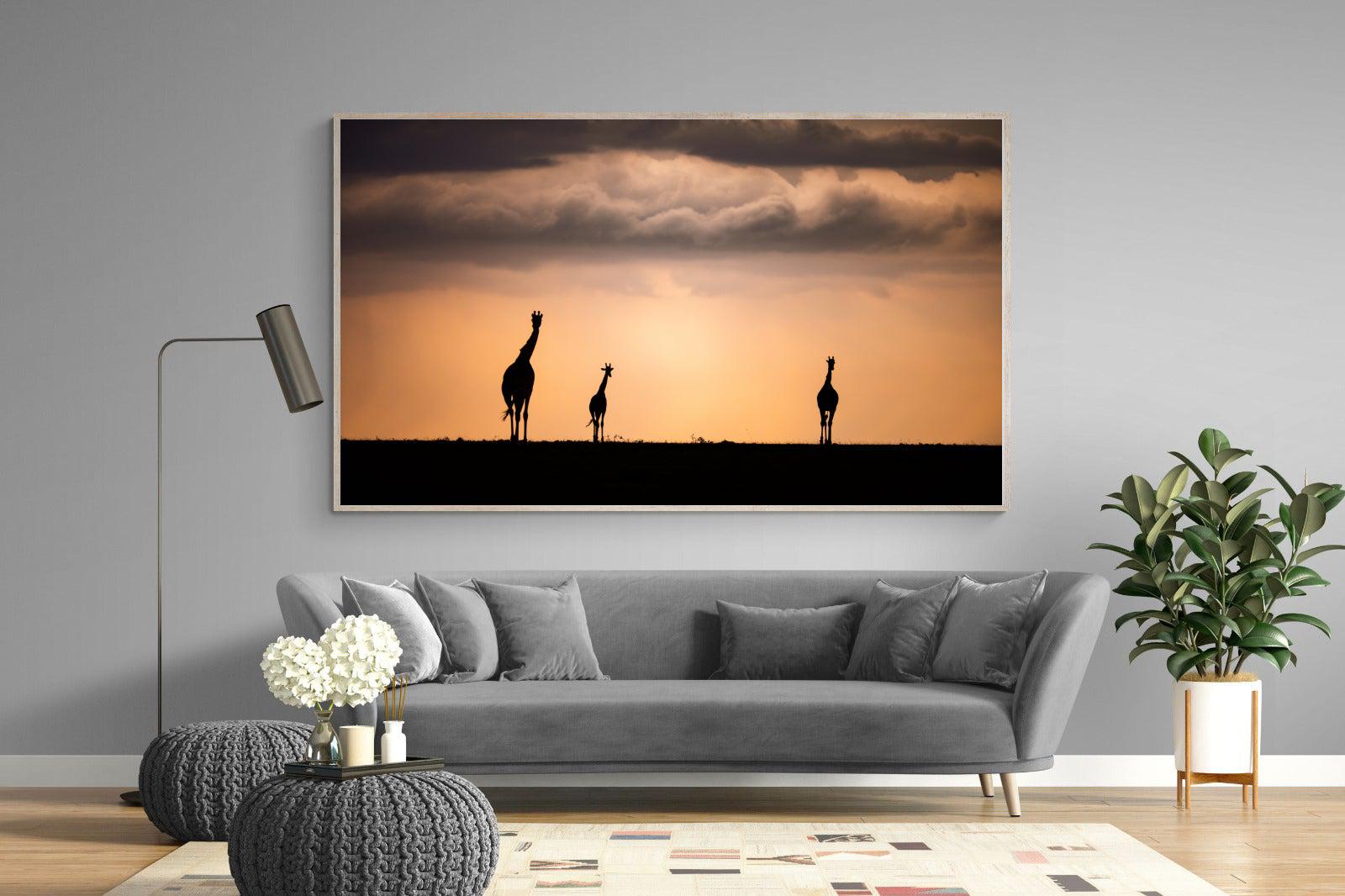 Giraffe Silhouette-Wall_Art-220 x 130cm-Mounted Canvas-Wood-Pixalot